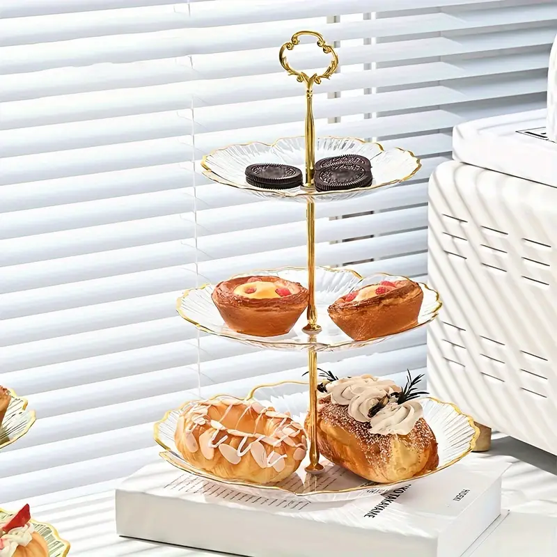 Platou Etajat din Sticla, Design Unic, Elegant pentru Prajituri, Bomboane si Fructe